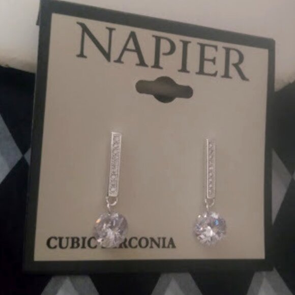 NAPIER Glamorous Silver/Clear CZ Stone Drop Earrings**NEW! - Picture 1 of 3